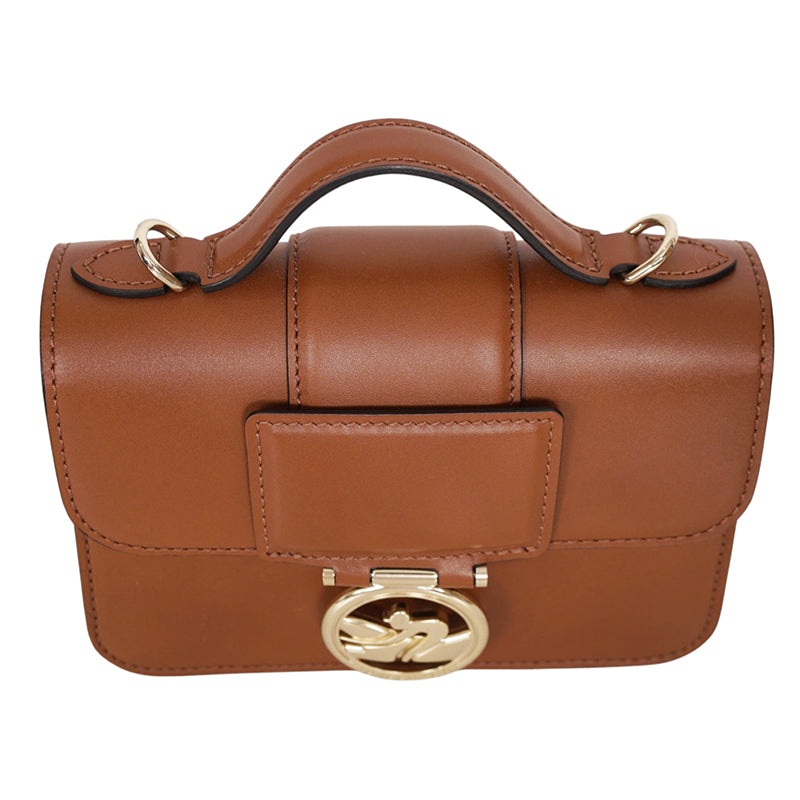 NEW $590 LONGCHAMP Cognac Leather Box-Trot XS HORSE LOGO Crossbody Strap BAG