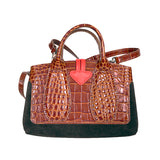 NEW $725 LONGCHAMP RUNWAY Croc Embossed Leather Cognac ROSEAU Small BAG & STRAP