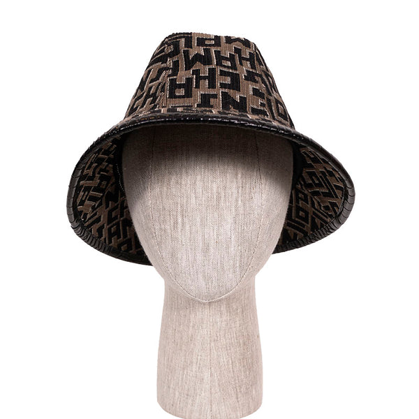 NEW $290 LONGCHAMP RUNWAY Tan & Black LGP Monogram Jacquard Canvas FEDORA HAT