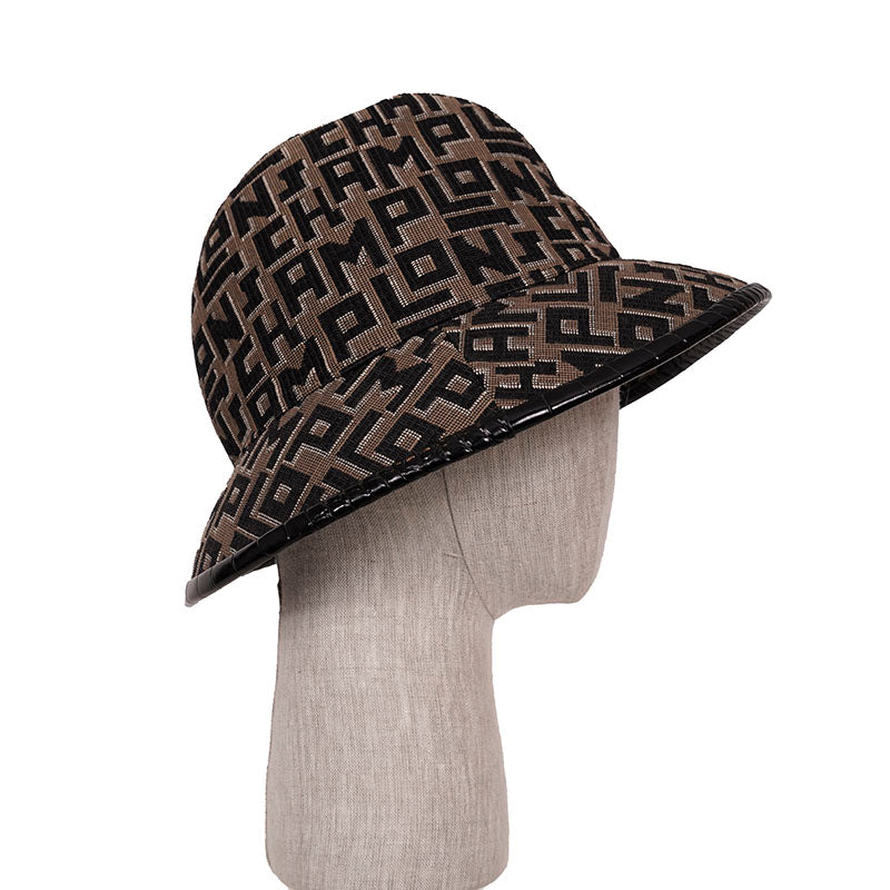 NEW $290 LONGCHAMP RUNWAY Tan & Black LGP Monogram Jacquard Canvas FEDORA HAT