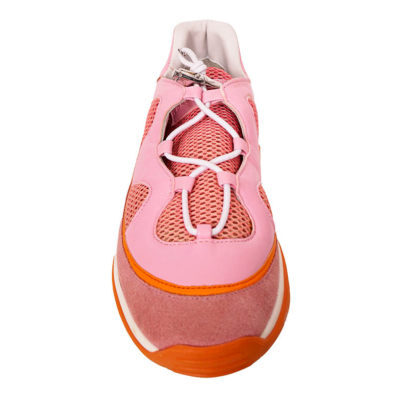 37 US6 NEW $460 LONGCHAMP Pink Orange Leather FREEMINDER Lace Up CHUNKY SNEAKERS