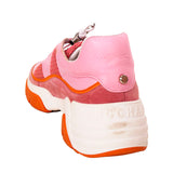 37 US6 NEW $460 LONGCHAMP Pink Orange Leather FREEMINDER Lace Up CHUNKY SNEAKERS