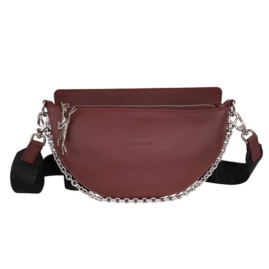 NEW $465 LONGCHAMP Brown Leather SMILE Small Half Moon HORSE LOGO 2 STRAPS BAG