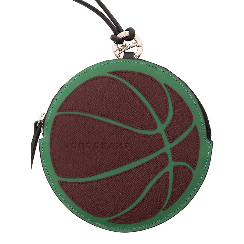 NEW $250 LONGCHAMP Green Brown Leather BASKETBALL Long-Dribble Pouch/Keyring BAG