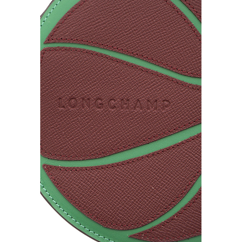 NEW $250 LONGCHAMP Green Brown Leather BASKETBALL Long-Dribble Pouch/Keyring BAG
