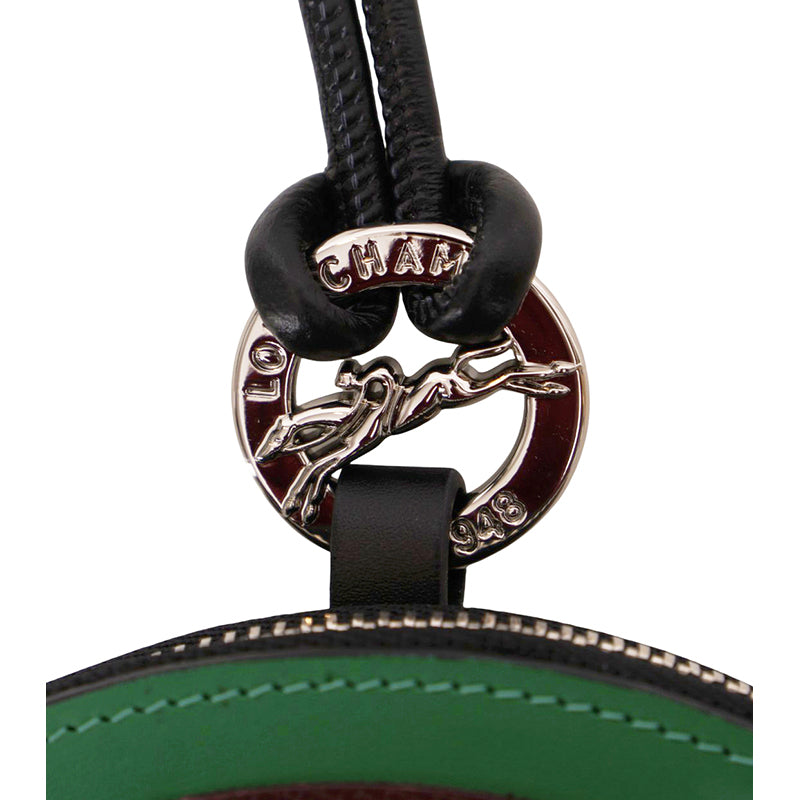NEW $250 LONGCHAMP Green Brown Leather BASKETBALL Long-Dribble Pouch/Keyring BAG
