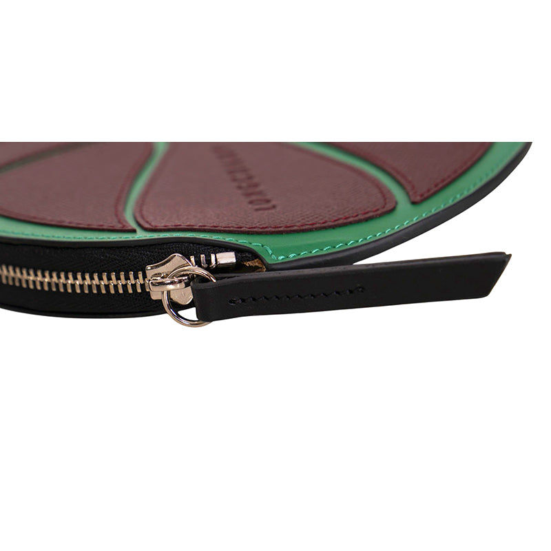 NEW $250 LONGCHAMP Green Brown Leather BASKETBALL Long-Dribble Pouch/Keyring BAG