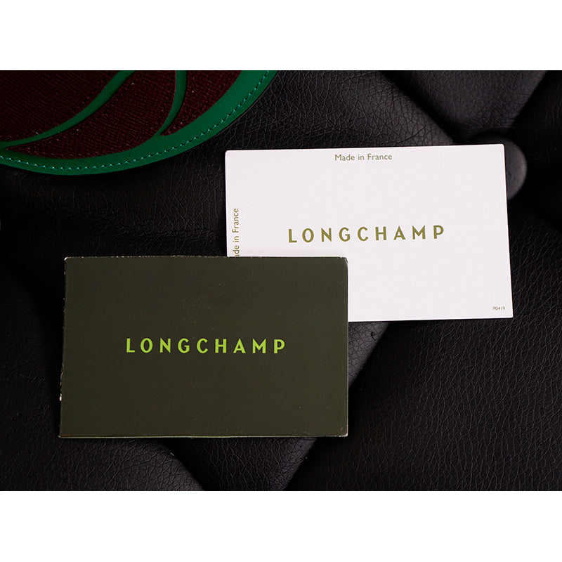 NEW $250 LONGCHAMP Green Brown Leather BASKETBALL Long-Dribble Pouch/Keyring BAG