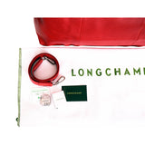 NEW $935 LONGCHAMP Red Leather Le Pliage XTRA LARGE TRAVEL BAG w/ LOCK & STRAP