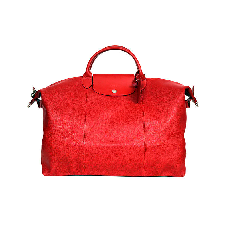 NEW $935 LONGCHAMP Red Leather Le Pliage XTRA LARGE TRAVEL BAG w/ LOCK & STRAP