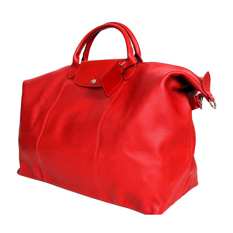 NEW $935 LONGCHAMP Red Leather Le Pliage XTRA LARGE TRAVEL BAG w/ LOCK & STRAP