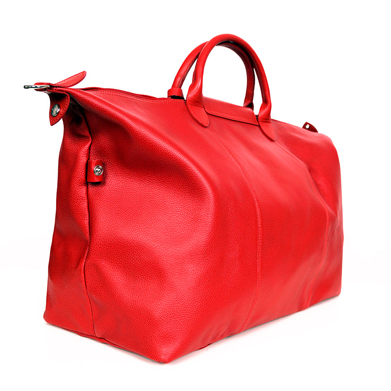 NEW $935 LONGCHAMP Red Leather Le Pliage XTRA LARGE TRAVEL BAG w/ LOCK & STRAP