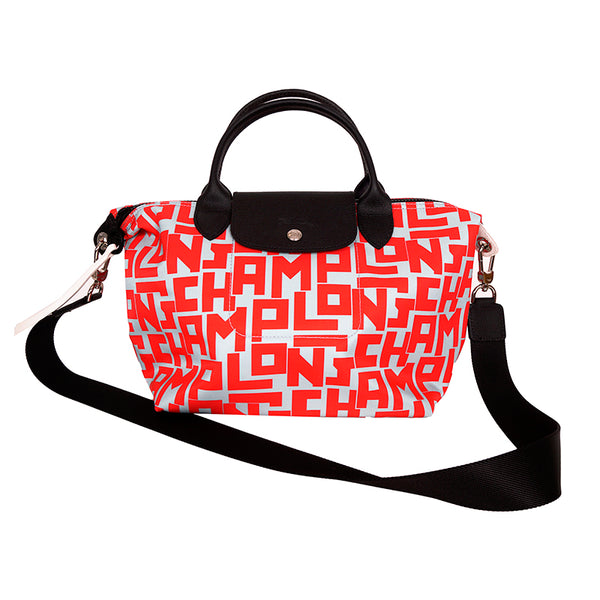 NEW $350 LONGCHAMP Red Gray LE PLIAGE LGP STREET STYLE LOGO Med TOTE BAG & STRAP