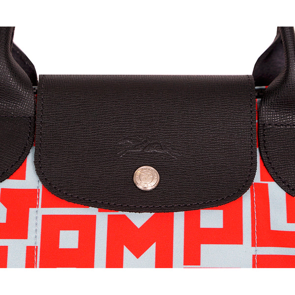 NEW $350 LONGCHAMP Red Gray LE PLIAGE LGP STREET STYLE LOGO Med TOTE BAG & STRAP