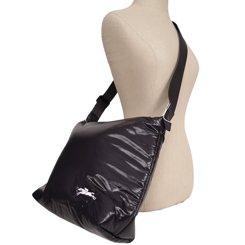 NEW $370 LONGCHAMP Black Nylon Le Pliage ALPIN PUFFER Travel HOBO MESSENGER BAG