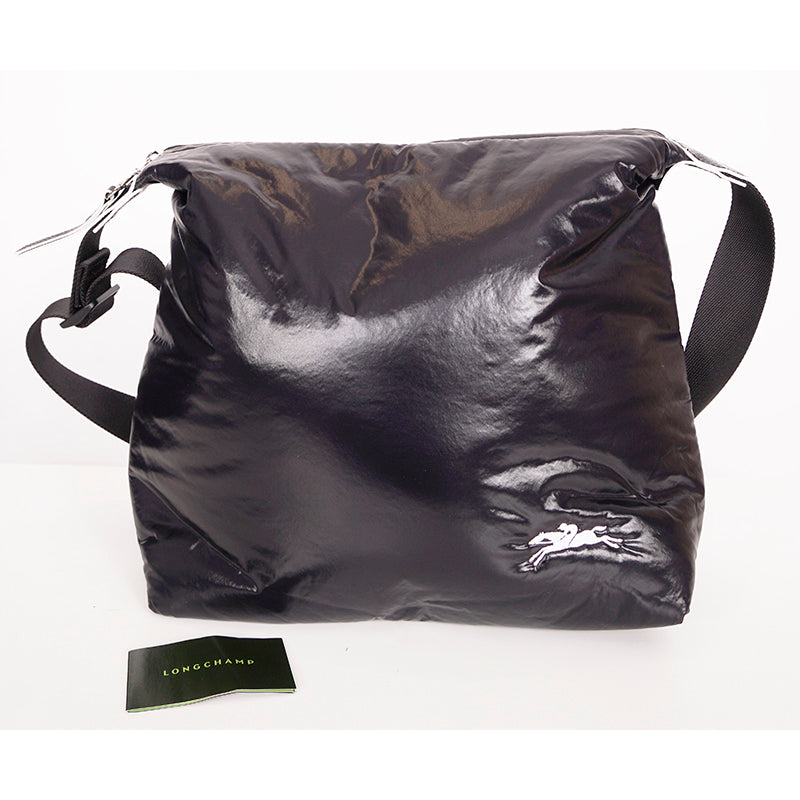 NEW $370 LONGCHAMP Black Nylon Le Pliage ALPIN PUFFER Travel HOBO MESSENGER BAG