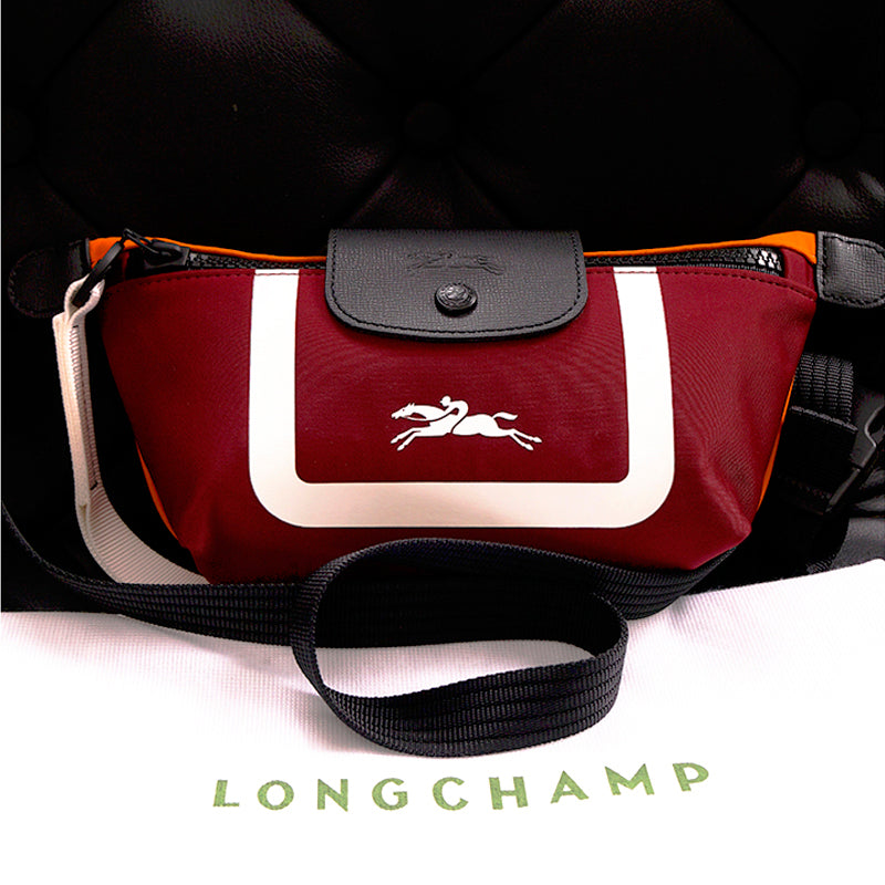 NEW LONGCHAMP Orange Red Colorblock LE PLIAGE SCUBA Belt Sling BAG RETIRED