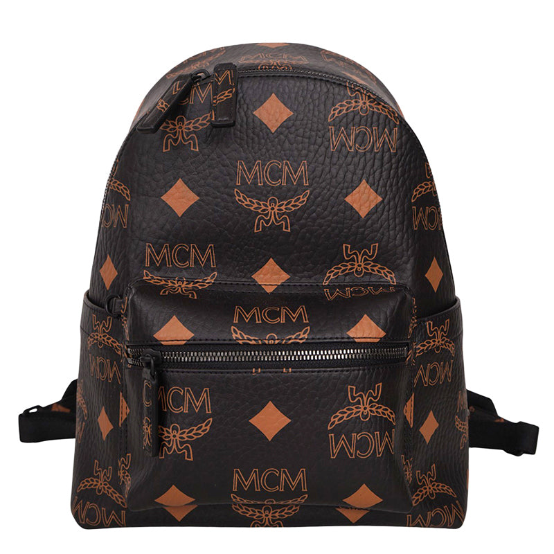 NEW $990 MCM Black Visetos Orange/Tan STARK MAXI LOGO Monogrammed BACKPACK NWT
