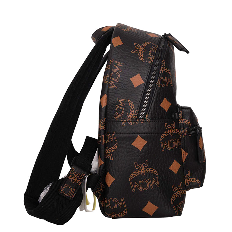NEW $990 MCM Black Visetos Orange/Tan STARK MAXI LOGO Monogrammed BACKPACK NWT