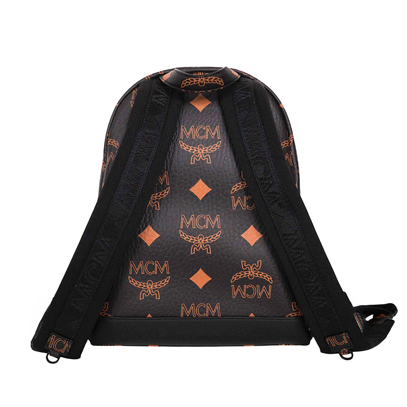 NEW $990 MCM Black Visetos Orange/Tan STARK MAXI LOGO Monogrammed BACKPACK NWT