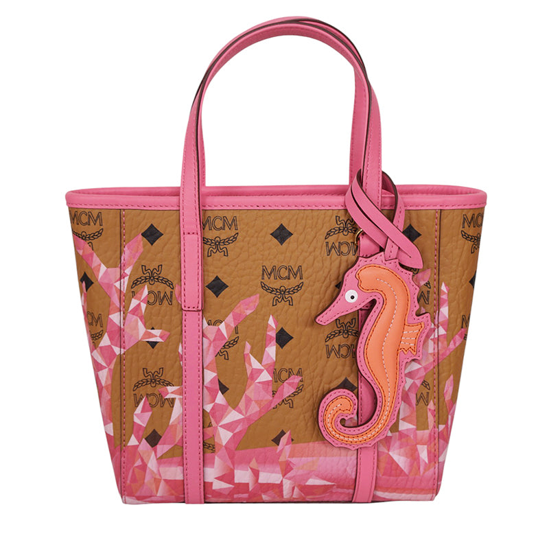 NEW $660 MCM Pink Ocean Coral LOGO Mountain Collection Crossbody TONI TOTE BAG