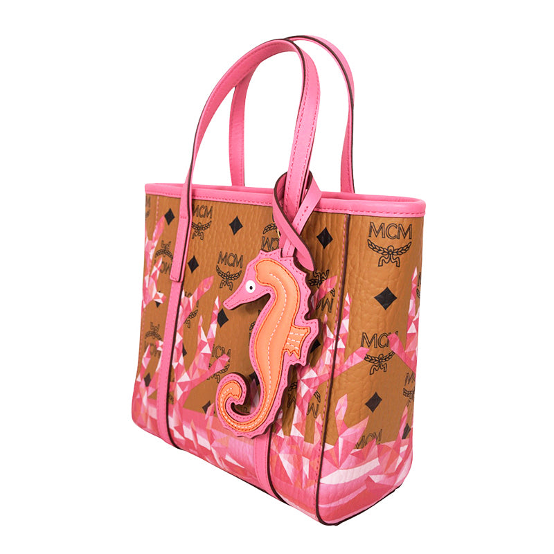 NEW $660 MCM Pink Ocean Coral LOGO Mountain Collection Crossbody TONI TOTE BAG