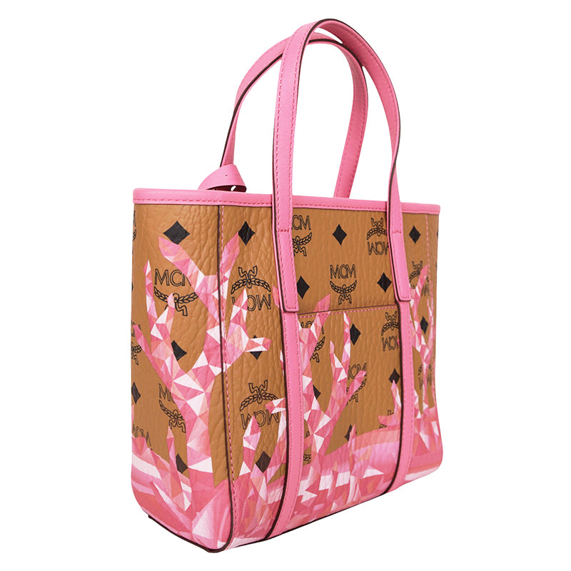 NEW $660 MCM Pink Ocean Coral LOGO Mountain Collection Crossbody TONI TOTE BAG