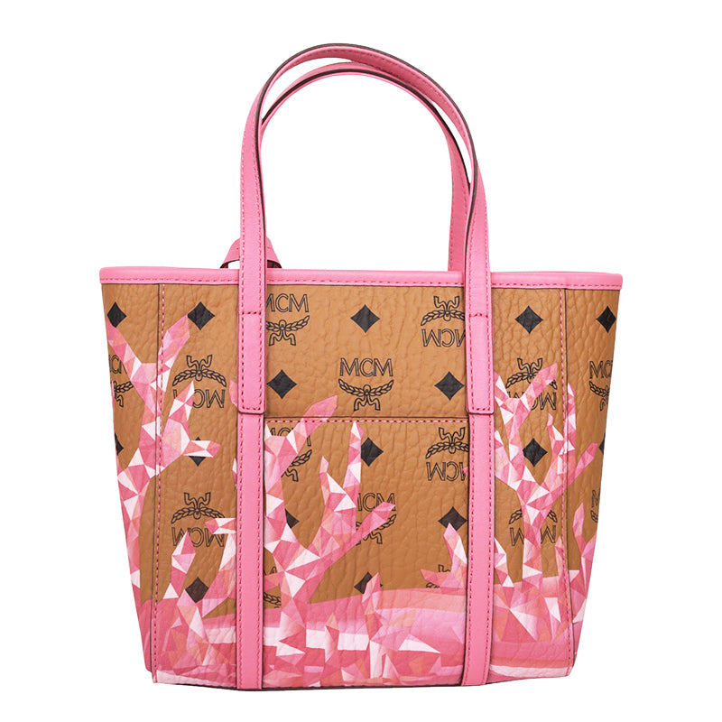 NEW $660 MCM Pink Ocean Coral LOGO Mountain Collection Crossbody TONI TOTE BAG