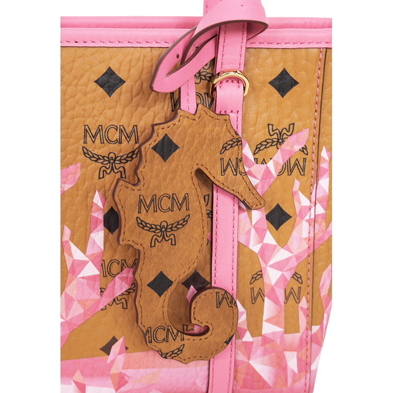 NEW $660 MCM Pink Ocean Coral LOGO Mountain Collection Crossbody TONI TOTE BAG