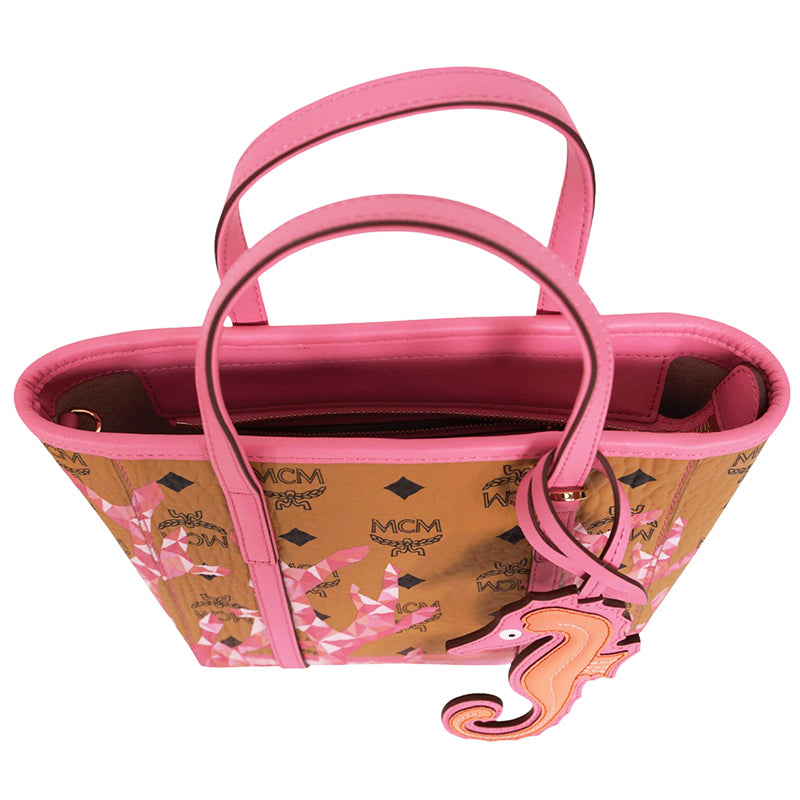 NEW $660 MCM Pink Ocean Coral LOGO Mountain Collection Crossbody TONI TOTE BAG