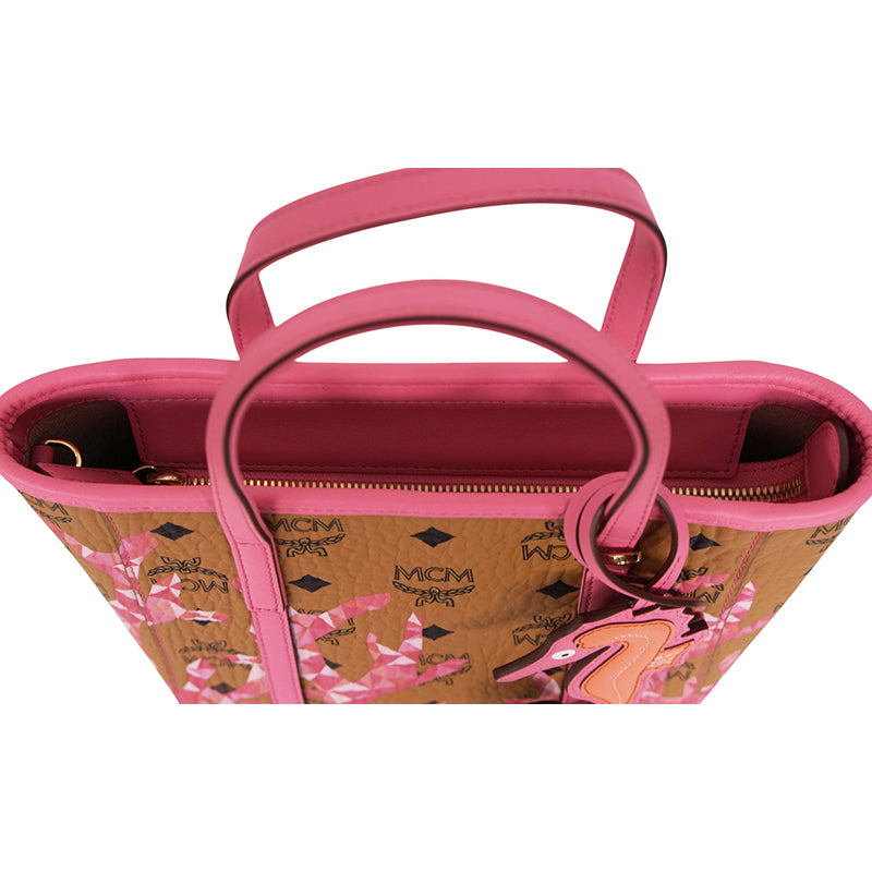NEW $660 MCM Pink Ocean Coral LOGO Mountain Collection Crossbody TONI TOTE BAG