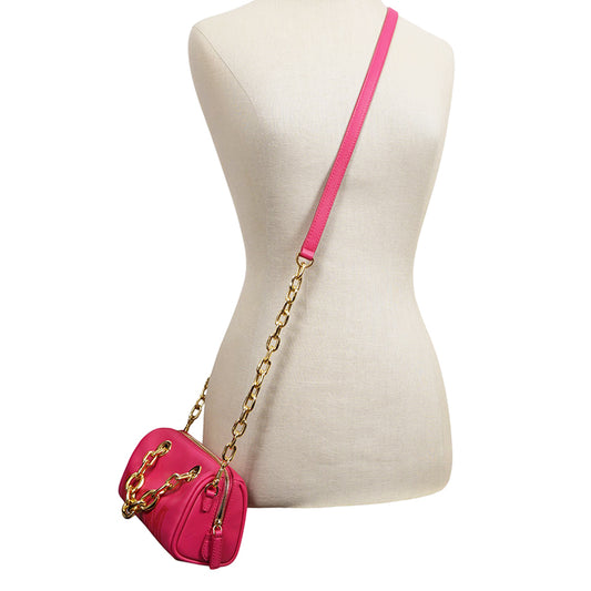 NEW $995 MCM Pink Fuchsia Aren Leather LOGO Mini Boston Satchel CHUNKY CHAIN BAG