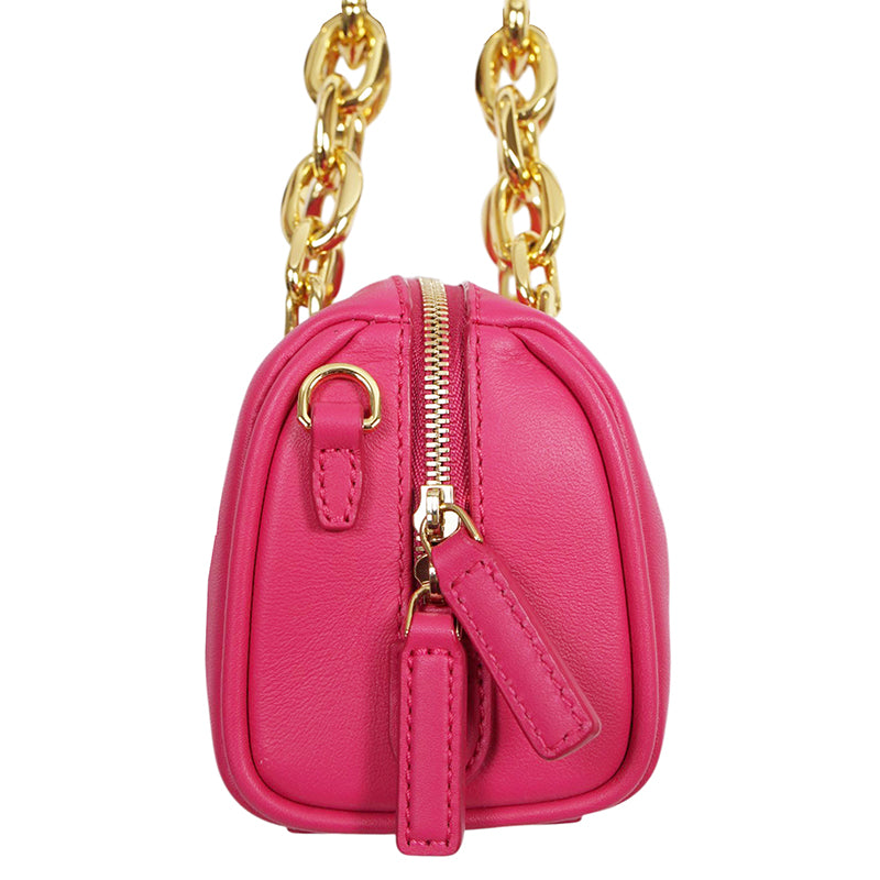 NEW $995 MCM Pink Fuchsia Aren Leather LOGO Mini Boston Satchel CHUNKY CHAIN BAG