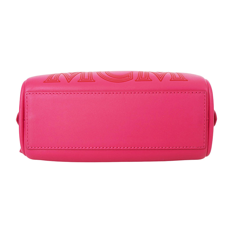 NEW $995 MCM Pink Fuchsia Aren Leather LOGO Mini Boston Satchel CHUNKY CHAIN BAG