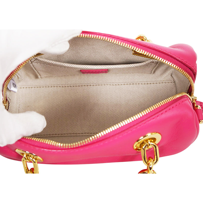 NEW $995 MCM Pink Fuchsia Aren Leather LOGO Mini Boston Satchel CHUNKY CHAIN BAG