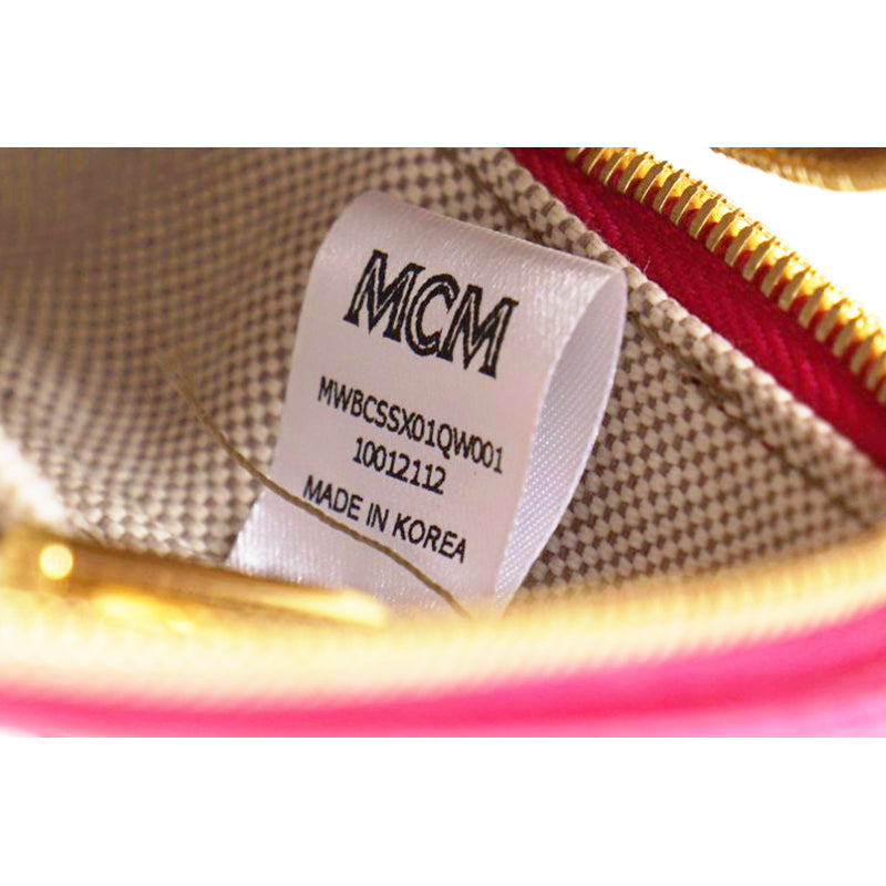 NEW $995 MCM Pink Fuchsia Aren Leather LOGO Mini Boston Satchel CHUNKY CHAIN BAG