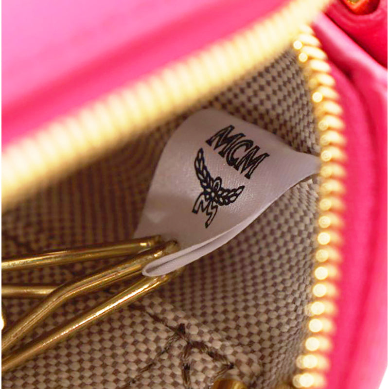 NEW $995 MCM Pink Fuchsia Aren Leather LOGO Mini Boston Satchel CHUNKY CHAIN BAG
