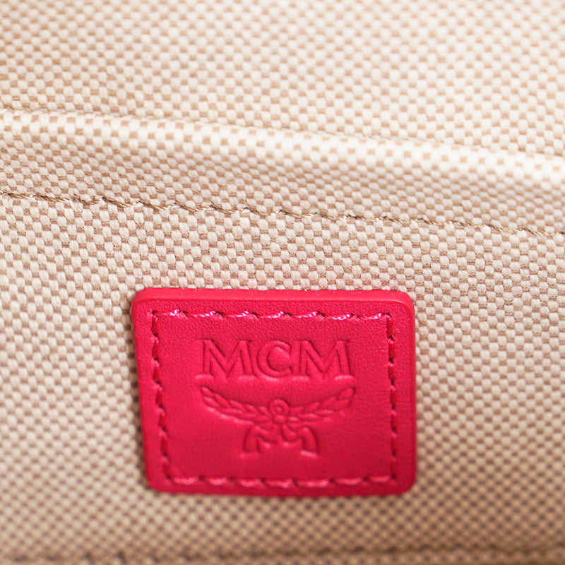 NEW $995 MCM Pink Fuchsia Aren Leather LOGO Mini Boston Satchel CHUNKY CHAIN BAG