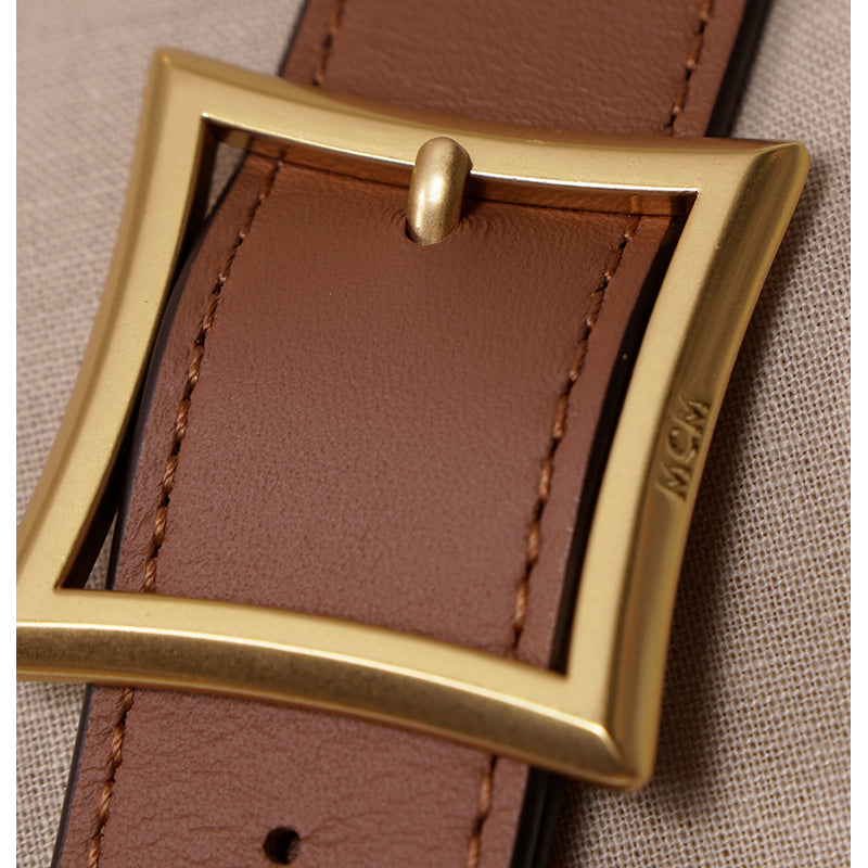 NEW $830 MCM Cognac LAURETOS LOGO Monogram Canvas Medium Ella BOSTON BAG & STRAP