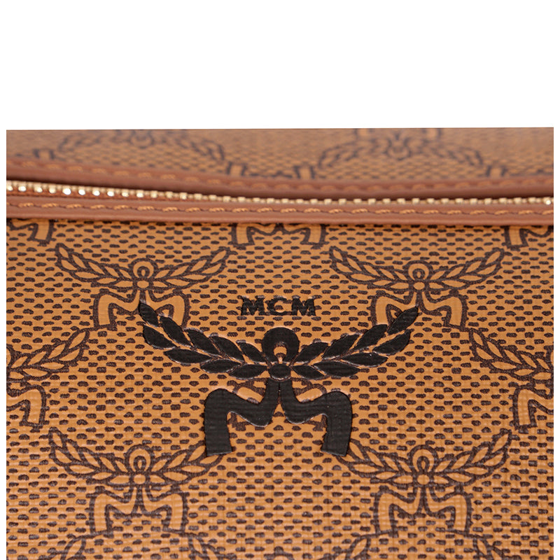 NEW $830 MCM Cognac LAURETOS LOGO Monogram Canvas Medium Ella BOSTON BAG & STRAP