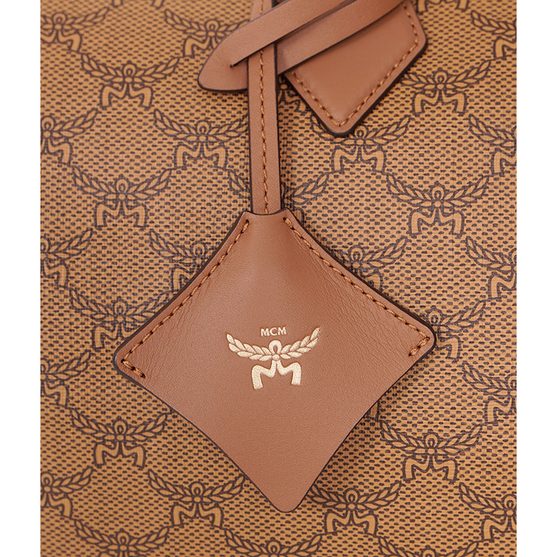 NEW $830 MCM Cognac LAURETOS LOGO Monogram Canvas Medium Ella BOSTON BAG & STRAP