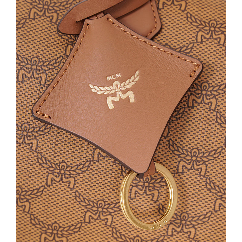 NEW $830 MCM Cognac LAURETOS LOGO Monogram Canvas Medium Ella BOSTON BAG & STRAP