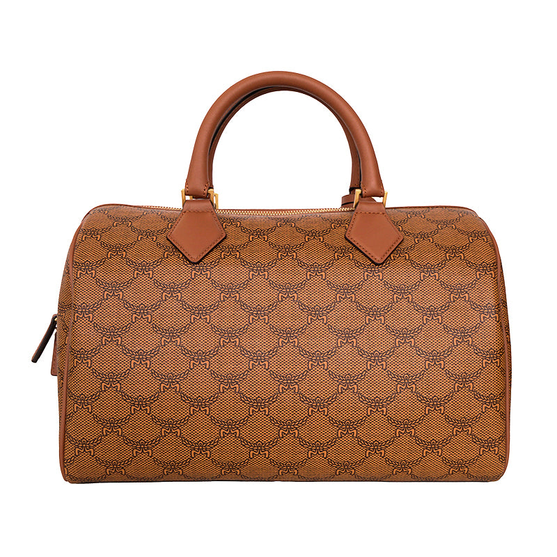 NEW $830 MCM Cognac LAURETOS LOGO Monogram Canvas Medium Ella BOSTON BAG & STRAP