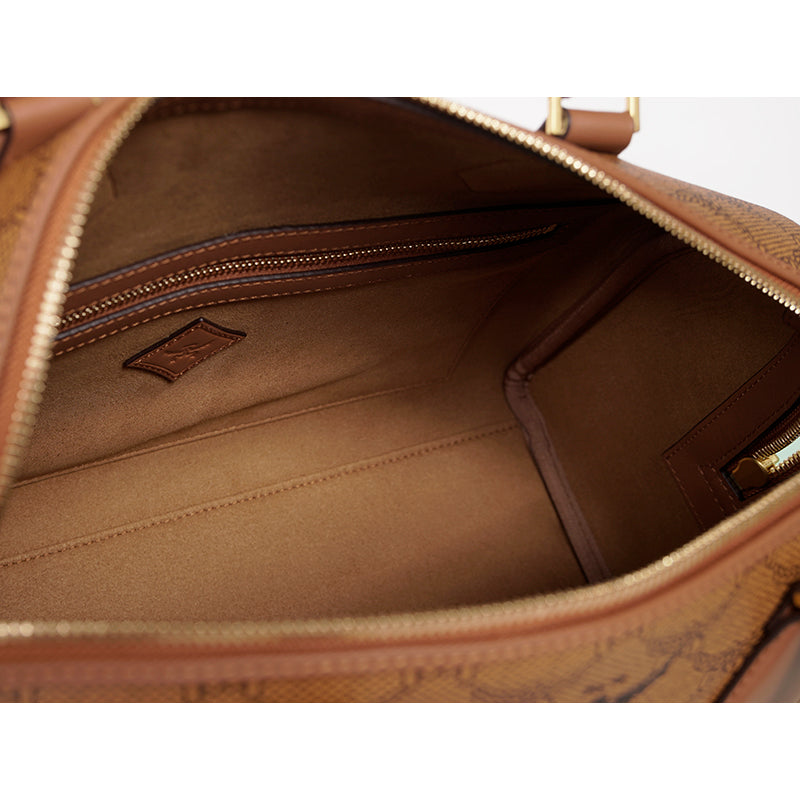 NEW $830 MCM Cognac LAURETOS LOGO Monogram Canvas Medium Ella BOSTON BAG & STRAP