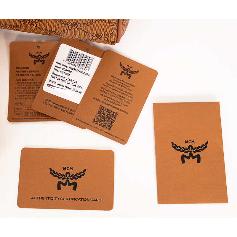 NEW $830 MCM Cognac LAURETOS LOGO Monogram Canvas Medium Ella BOSTON BAG & STRAP