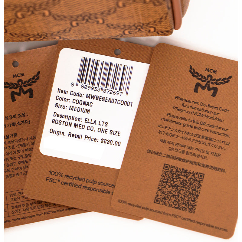 NEW $830 MCM Cognac LAURETOS LOGO Monogram Canvas Medium Ella BOSTON BAG & STRAP