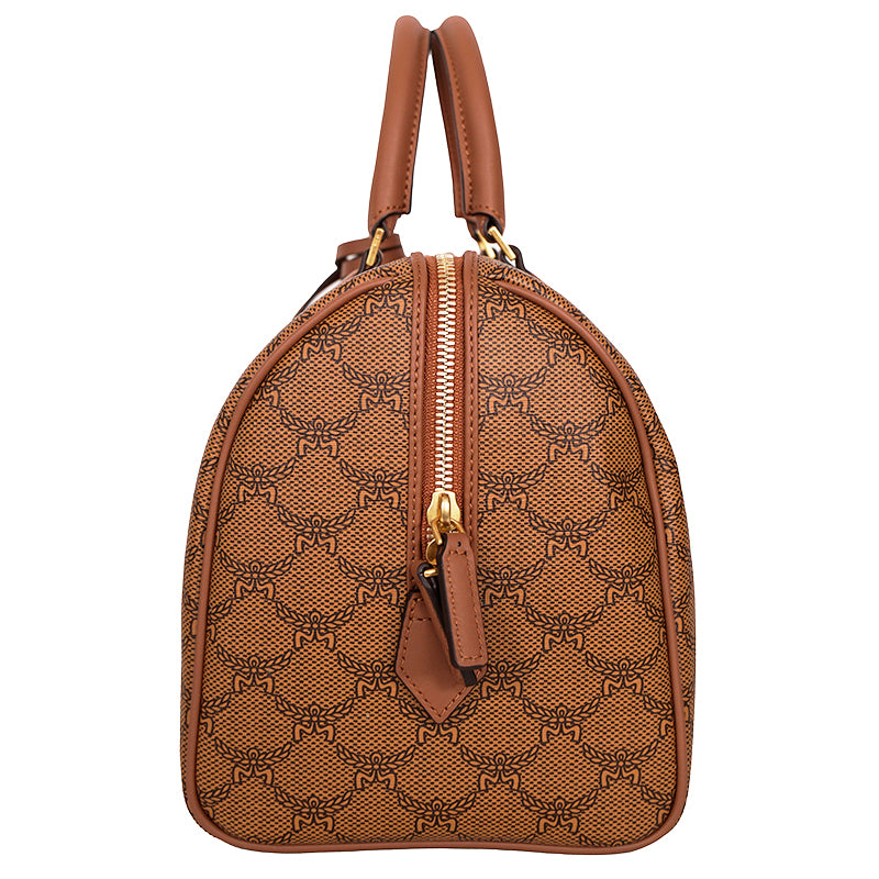 NEW $830 MCM Cognac LAURETOS LOGO Monogram Canvas Medium Ella BOSTON BAG & STRAP