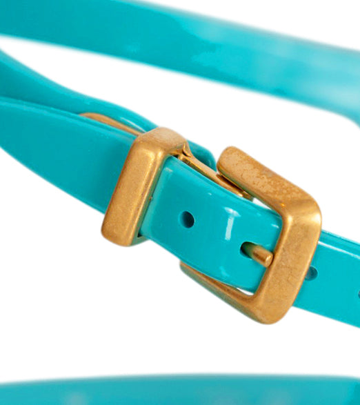 37 NEW $290 MCM Woman Ceramic Turquoise Blue LOGO Pool Slides SANDALS Made ITALY