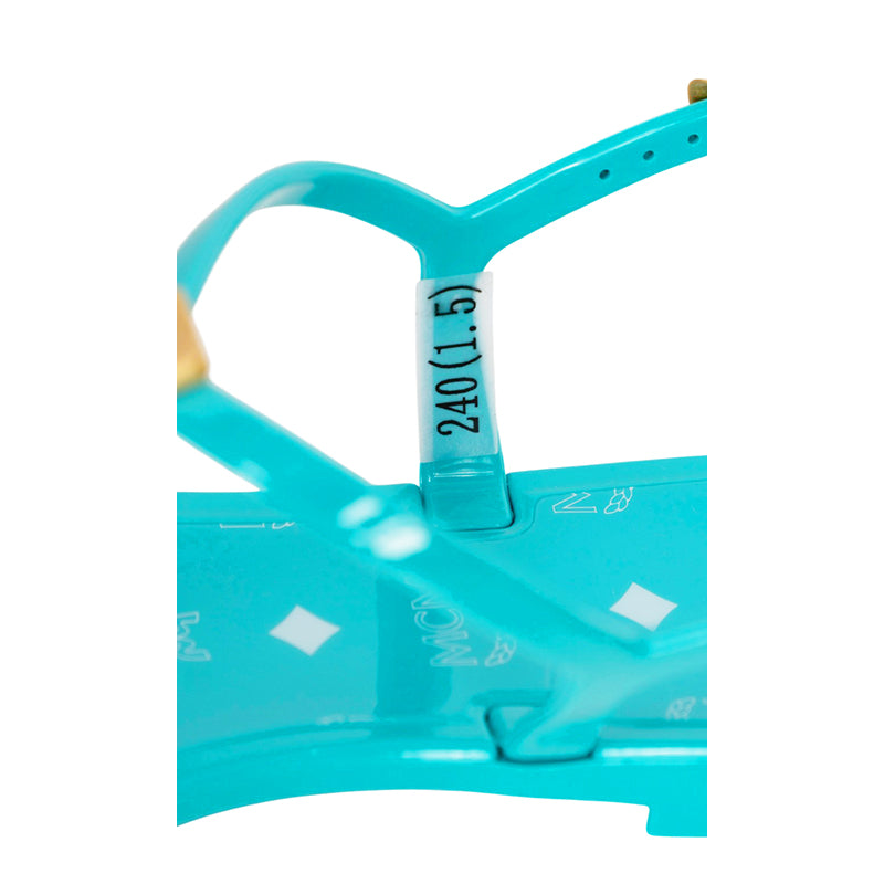 37 NEW $290 MCM Woman Ceramic Turquoise Blue LOGO Pool Slides SANDALS Made ITALY