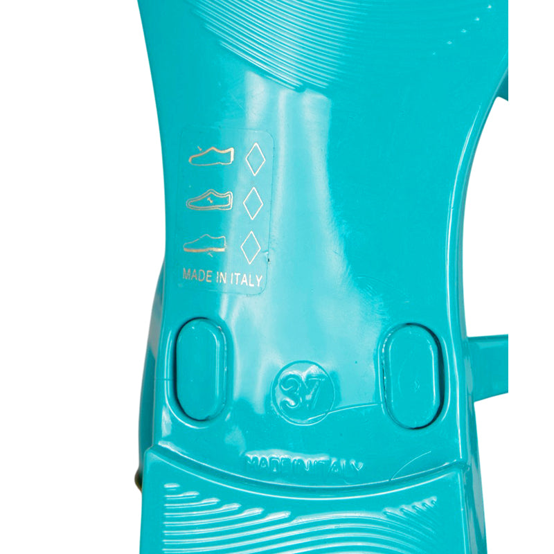 37 NEW $290 MCM Woman Ceramic Turquoise Blue LOGO Pool Slides SANDALS Made ITALY